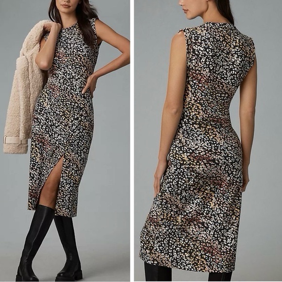 Anthropologie NWT Grey State Chiara Dress Diagonal Animal Print Midi size XS Pet - Picture 2 of 16